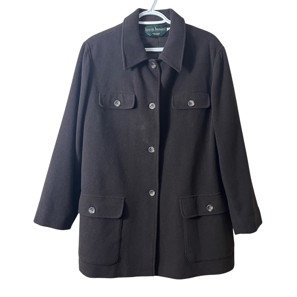 Harve Benard Wool Cashmere Brown Field Jacket Coat Size 14 Vintage Quiet Luxury
